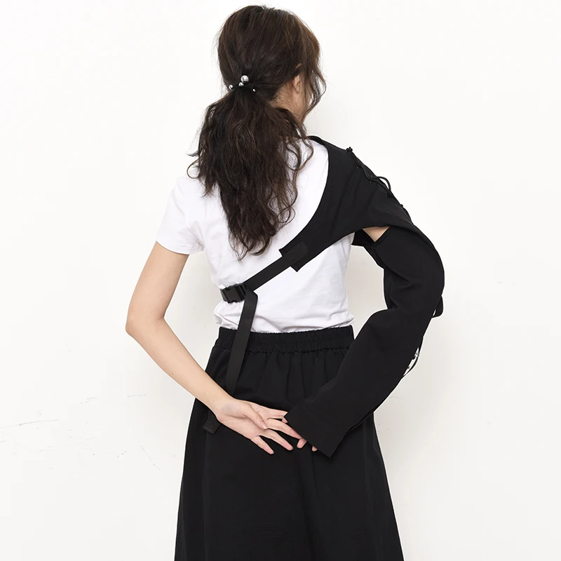 

[EAM] Women White Bandage Irregular Blouse New Stand Collar Long Sleeve Loose Fit Shirt Fashion Tide Spring Autumn 2021 JX4070