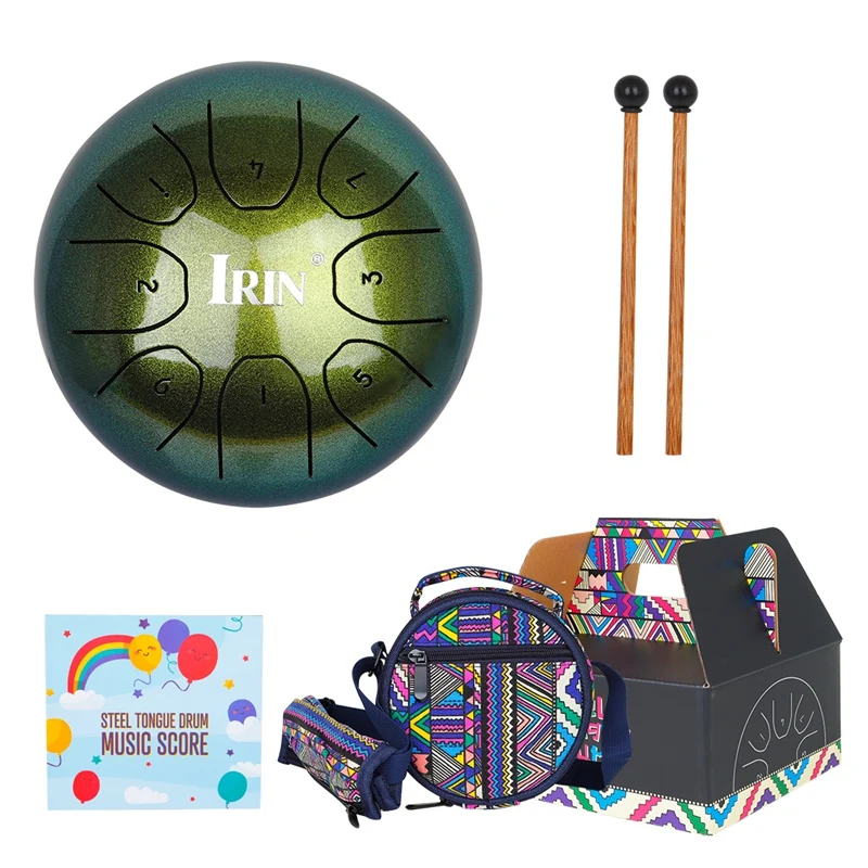 

IRIN Tongue Drum with Drum Stick Yoga Meditation Drum 5.5 Inch Mini 8 Tone Steel Tongue Drum Percussion Instrument Set