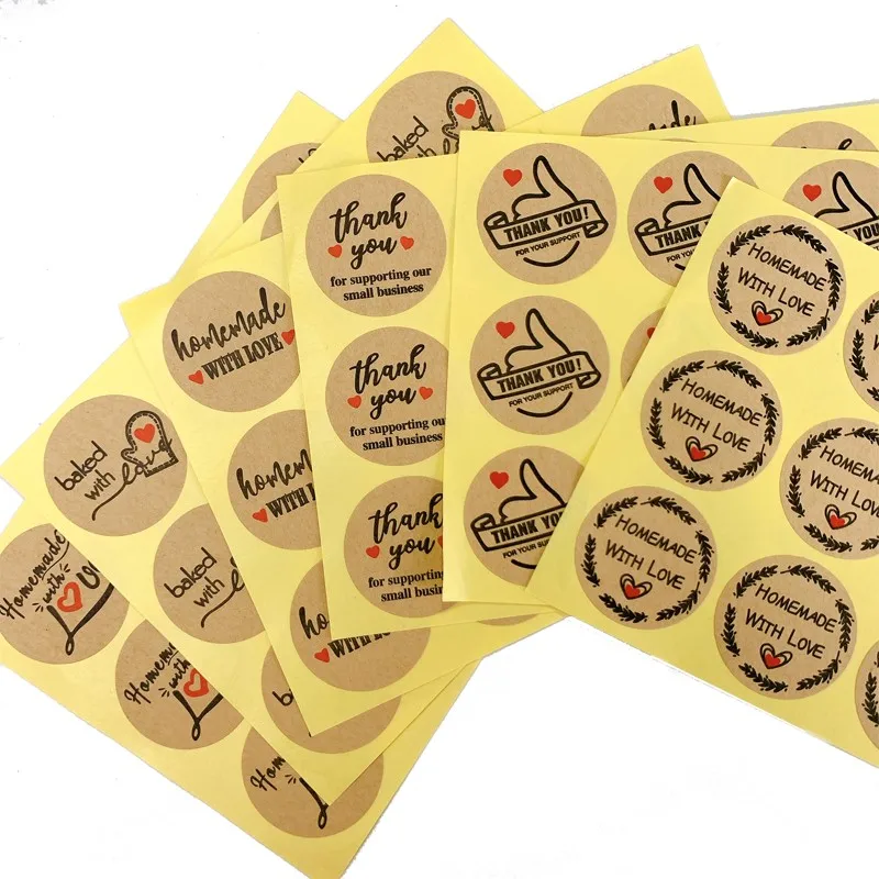 

100Pcs/lot Vintage homemade with love Seal Sticker Round thank you Sticker Gift Packaging Seal Baking Cards Tools