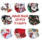10 шт., маски для взрослых, с рождественским принтом