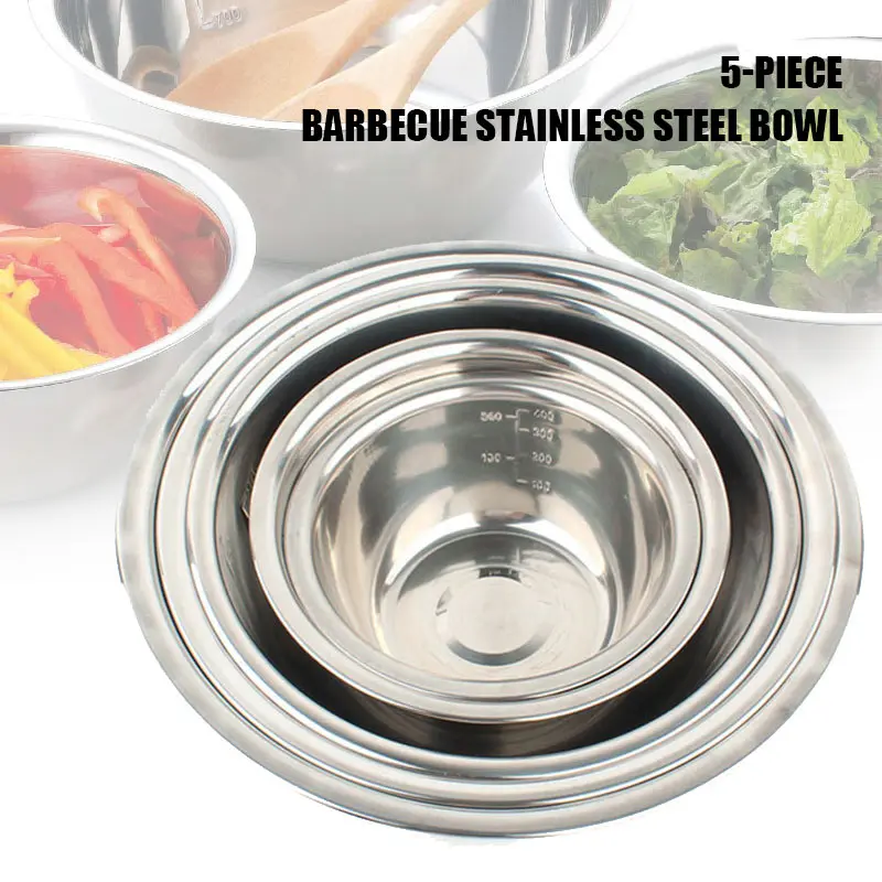 

5pcs Picnic Barbecue Stainless Steel Bowls Anti-Rust Outdoor Kitchen Tableware ALS88