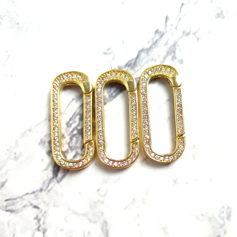 

5pcs Gold Color Oval Shape Screw Clasp Lock Micro CZ Pave Shiny Bling Design DIY for Charms Men Women Fashion Pendent Necklace Y