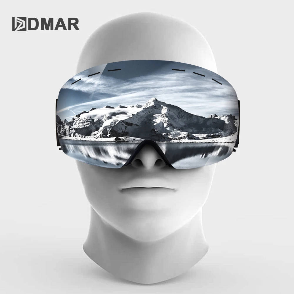 Лыжные очки UV400 сферические двухслойные анти запотевающие с большими линзами для