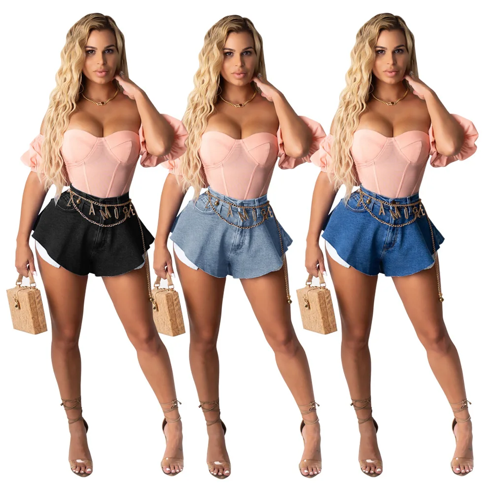 

Fashionable Design Women Shorts High Waist Denim Flare Shorts Three Colors Sexy Girls Personality Hottest Shorts Summer New