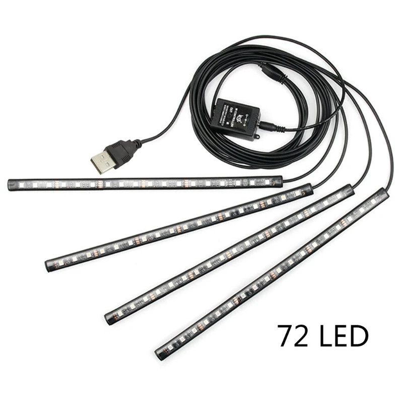 

4X 72LED RGB Car Interior Atmosphere Light Strip Bar Bluetooth APP Music Control
