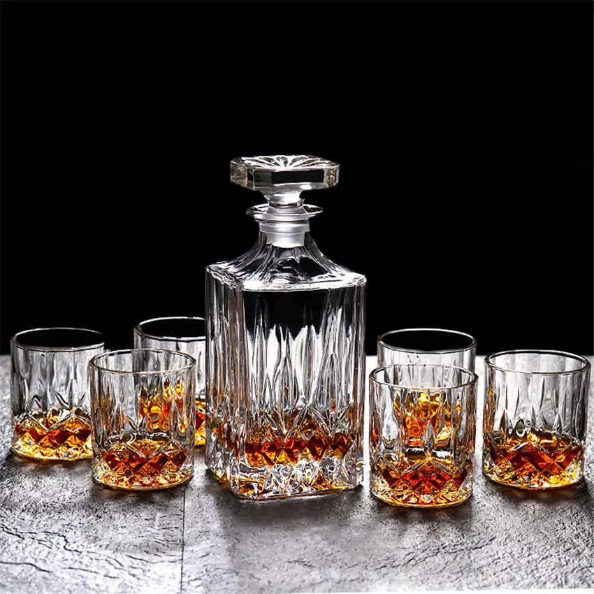 

Luxury diamond pattern wine glass Whiskey Cup Spirits Wine bottle Set Beer Glass Decanter Wine bawarer Household drinkware