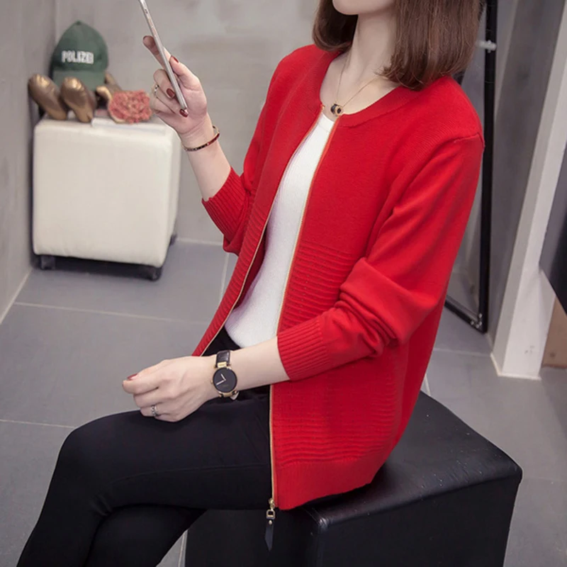 Кардиган женский хлопковый вязаный в рубчик с длинным рукавом красный розовый