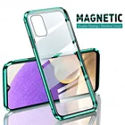 Магнитный чехол-книжка для samsung galaxy a32, a32, 360, 4g, 2021, 5g, с металлическим бампером, двусторонний, стеклянный