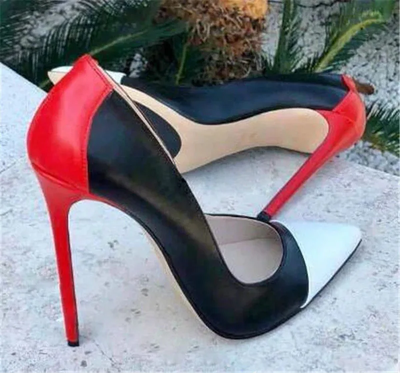 Classical Contrast color Patchwork Stiletto Heel Pumps Pointed Toe Multi-colors Slip-on High Heels Formal Dress Wedding Shoes