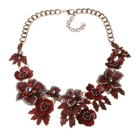 bk vintage metal necklace drop flowers colorful mini crystals chain bib collar choker pendant statement fashion tribal jewelry