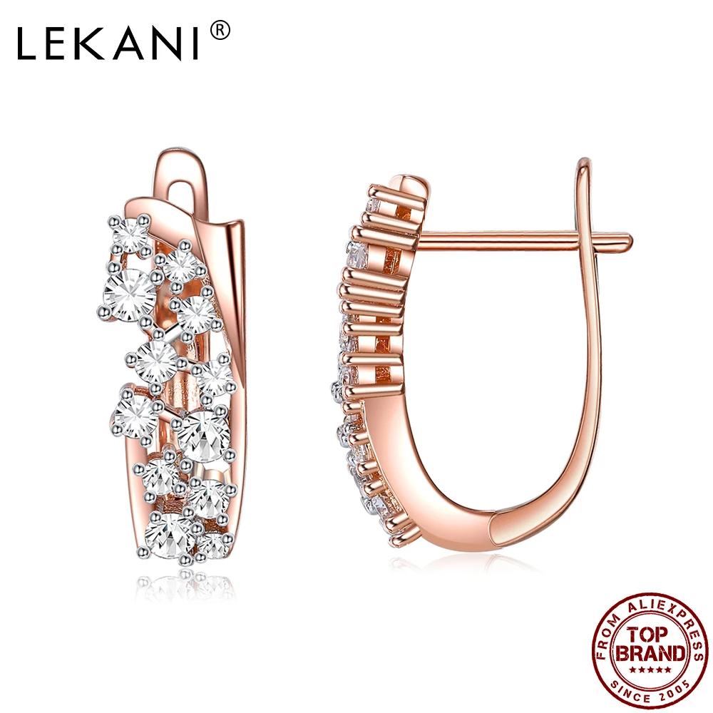 

LEKANI Minimalist Rose Gold Plated Earrings For Women Shining Cubic Zirconia Earring Studs Fashion Jewelry Anniversary Gift