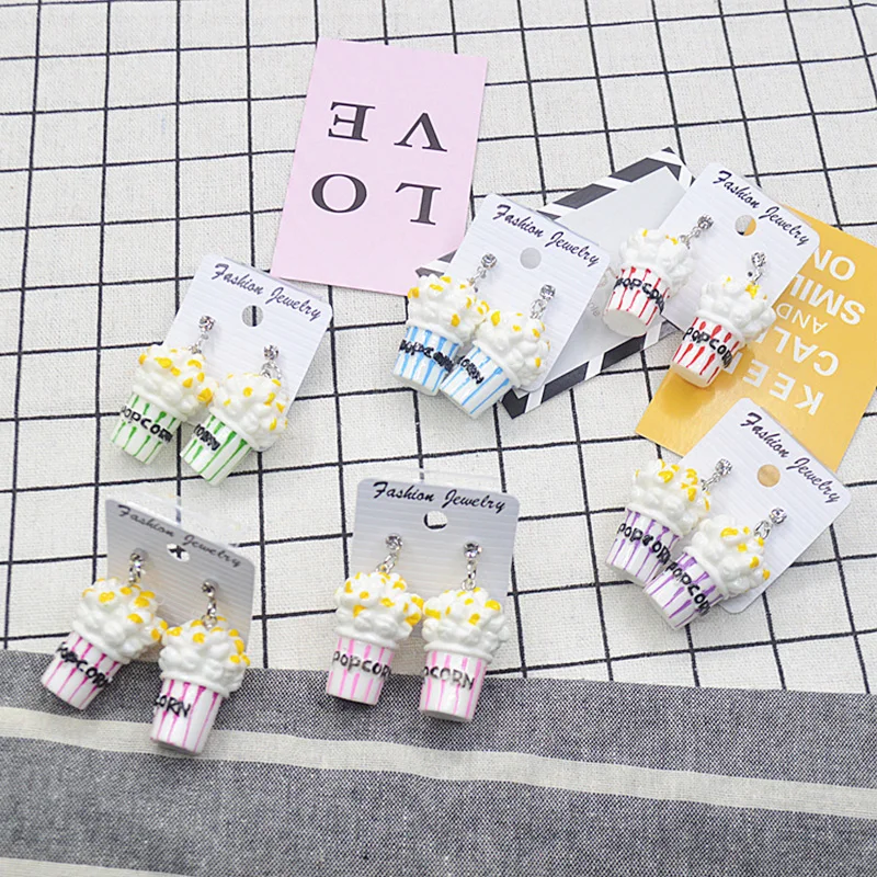 

New Fashion Funny Imitation Popcorn Food Drop Earring For Women Girl DIY Handmade Creative Unique Hanging Dangle