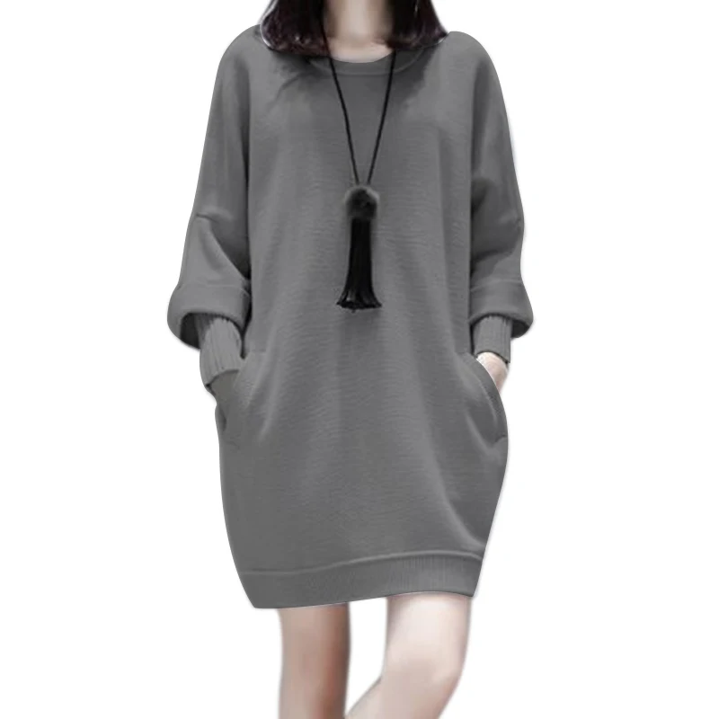 Женское осеннее платье-свитер из двух частей с круглым вырезом и длинными