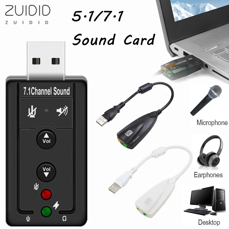 Auriculares estéreo con soporte 3D 5,1/7,1, tarjeta de sonido externa, Adaptador de Audio, AUX, convertidor de micrófono