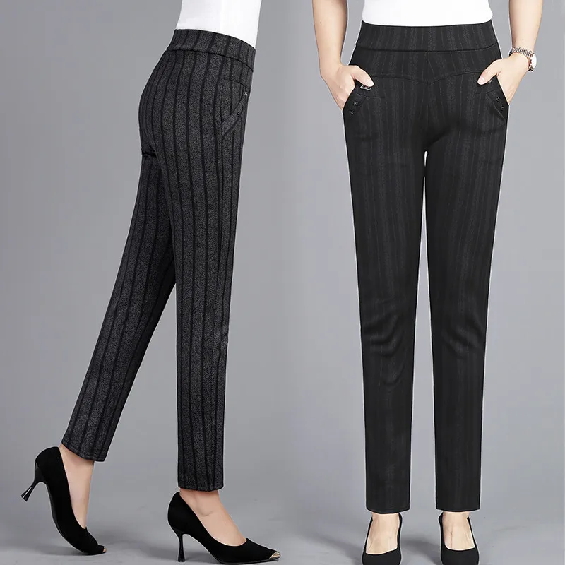 Брюки-карандаш женские в полоску повседневные Прямые Штаны с эластичным поясом