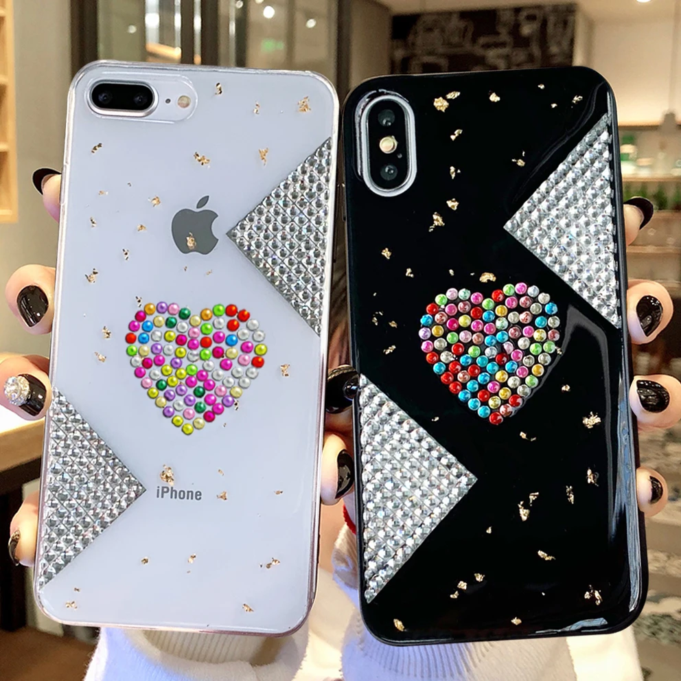 С украшением в виде кристаллов сусальное золото бриллиант любовь чехол для huawei Y7