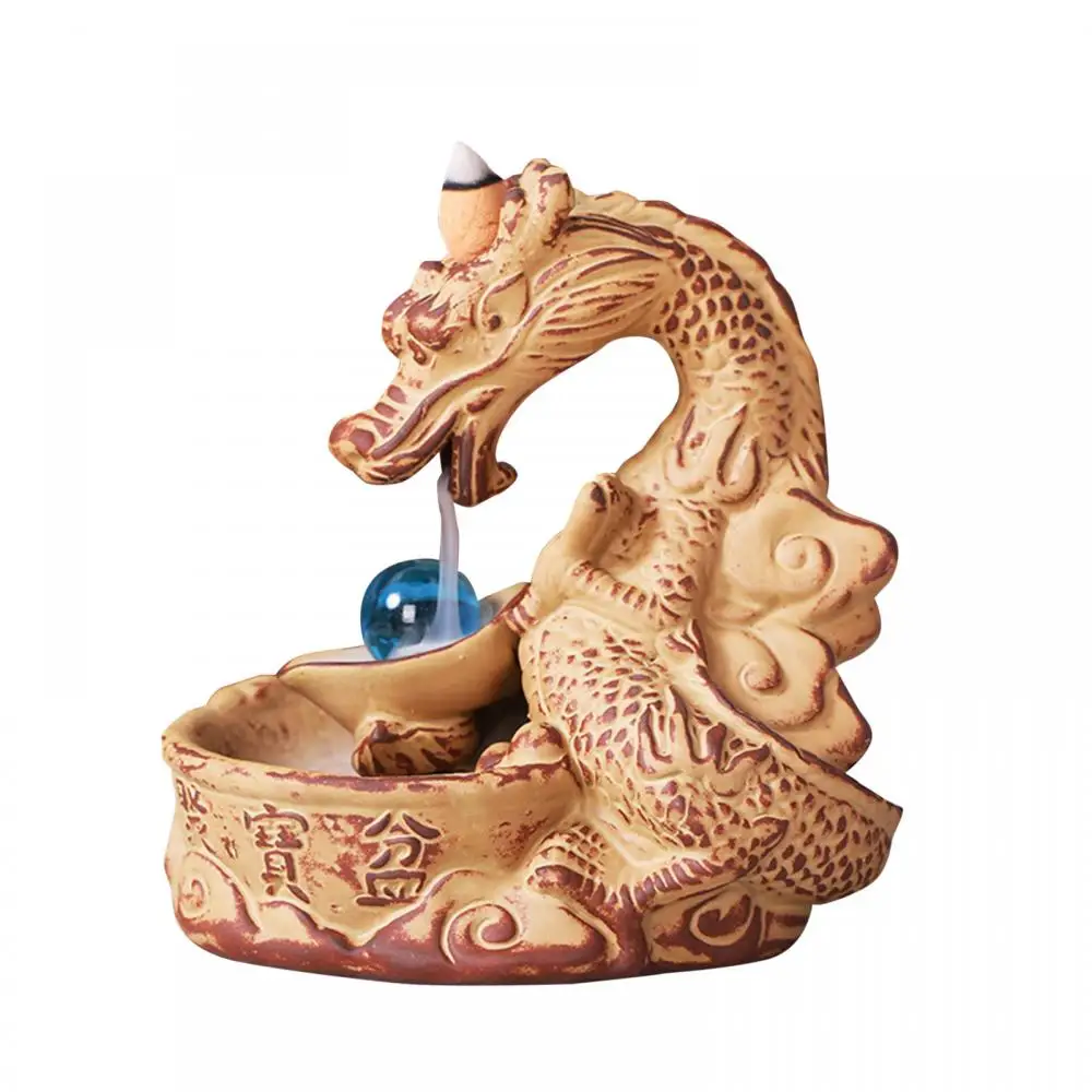 

20 Pcs Cones Dragon Backflow Incense Burner With Ball Smoke Waterfall Incense Sticks Holder Cerative Home Decor Porcelain Plated