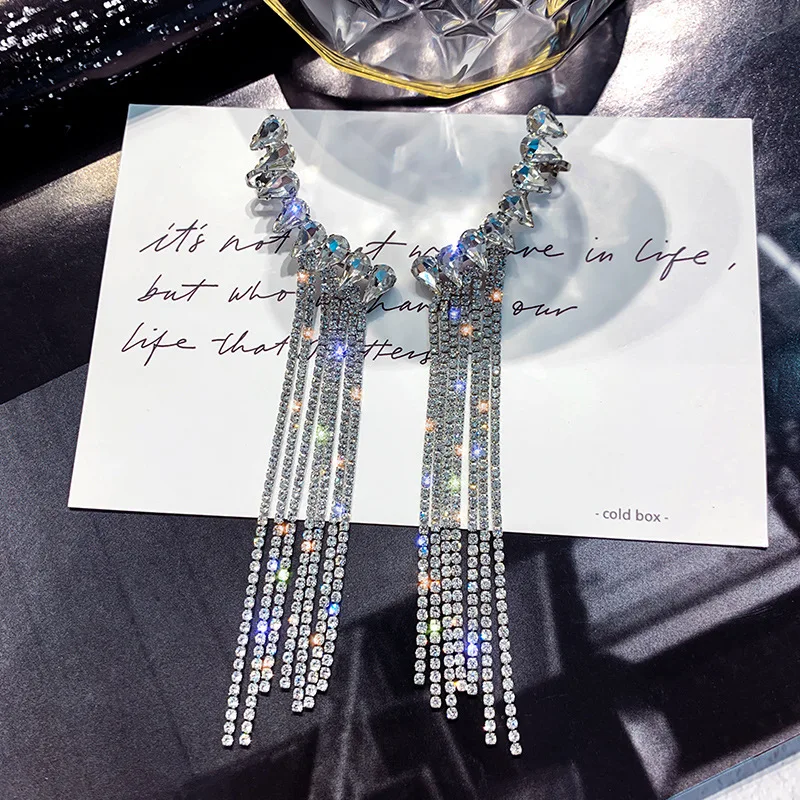 

Fashion Long Tassel Full Rhinestone Drop Earrings for Women Bijoux Shiny Water Drop Crystal Dangle Earrings Jewelry Gifts