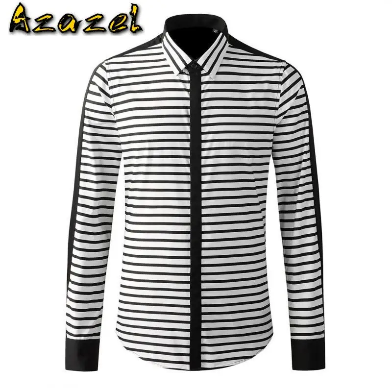 

Azazel 100% Cotton Mens Shirts High Quality Stripe Long Sleeve Mens Dress Shirts Fashion Slim Fit Party Man Shrits Casual Shirts