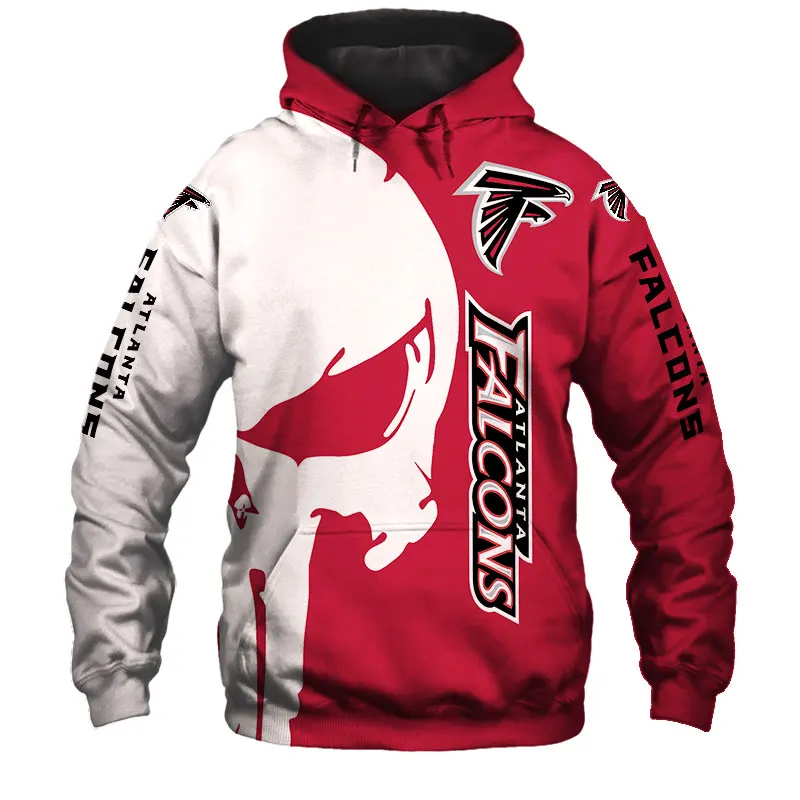 

2021 Atlanta Men's casual 3D sweatshirts White skull geometric hound print Falcons hoodies