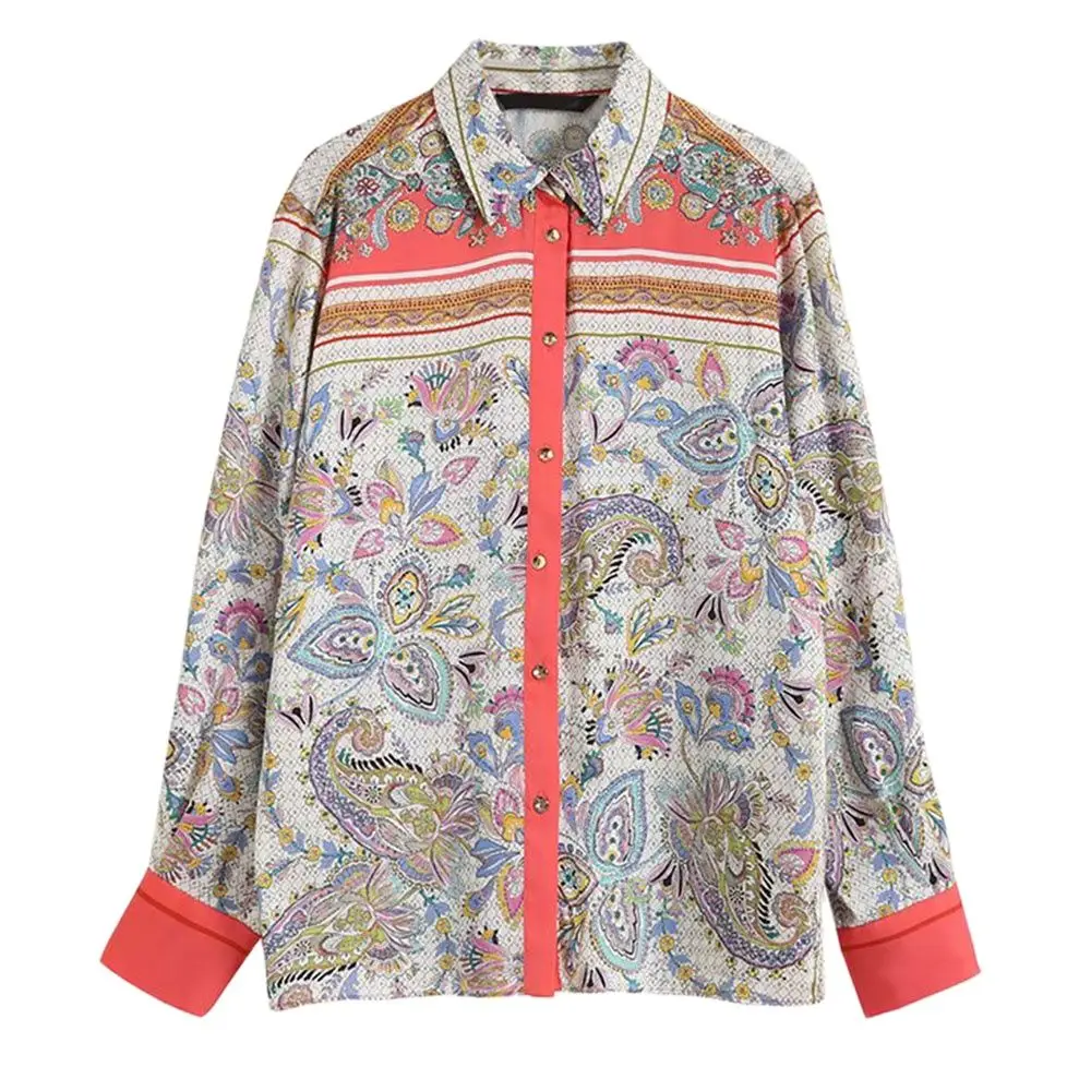 

Женская рубашка с отложным воротником DiYiG, Весенняя Новая цветная рубашка с длинным рукавом и принтом в стиле ретро, универсальный элегантн...