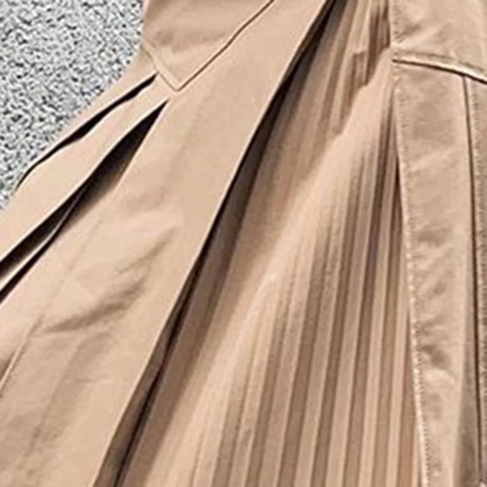 Asymmetrical High Waist Pleated Skirt Women Korea Fashion Khaki Harajuku Japan Lady Streetwear Maxi Tunic Long Autumn New | Женская