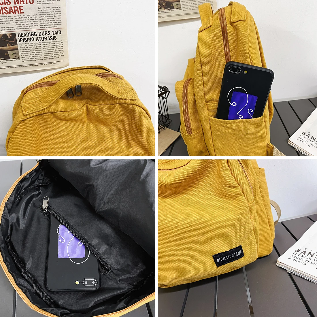 

Solid Color Backpack Canvas Women Backpack Anti-theft Shoulder Bag New School Bag For Teenager Girls School Backapcks Female