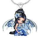 Модное ожерелье с кулоном в виде милой девочки-дракона из смолы для женщин изысканное женское ожерелье с синими крыльями феи ювелирные изделия подарок для девушки