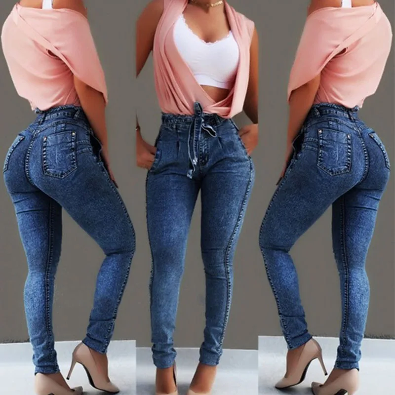 Женские Стрейчевые обтягивающие джинсы пояс с бахромой высокой талией |