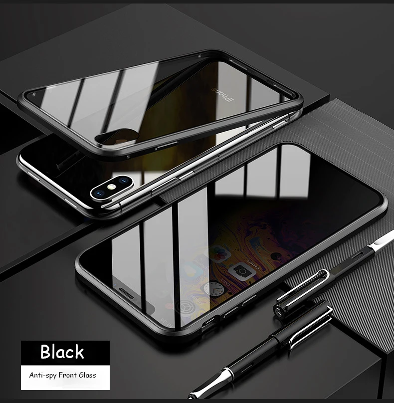 For iPhone Xs Xr Max Cover Luxury Clear Front Back Full Tempered Glass Magnetic Metal Frame Case 6S 7 8 Plus |
