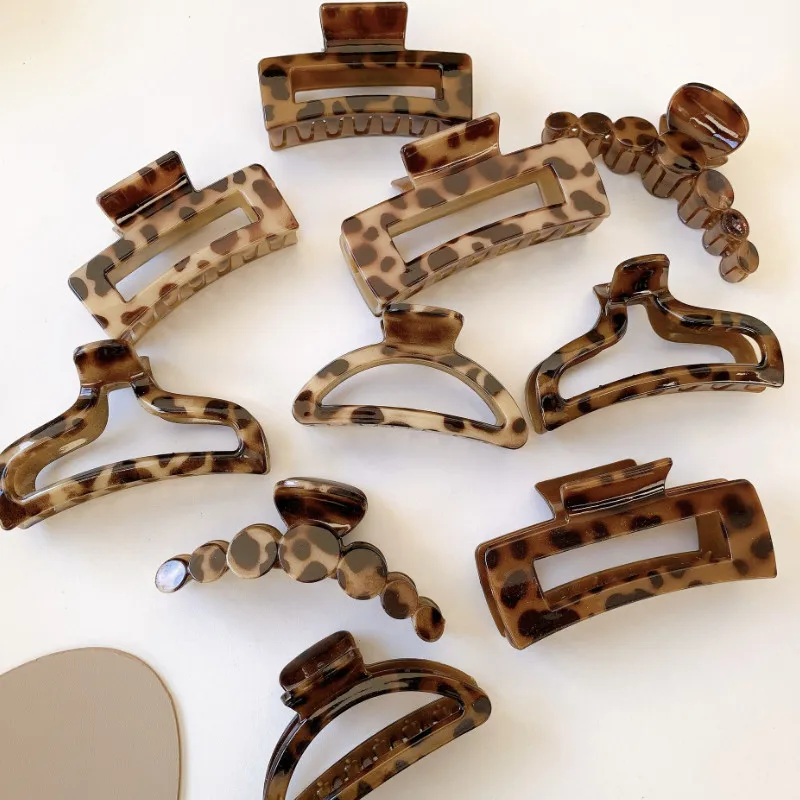 

New Women Leopard Print Shark Clip Hair Claw Vintage Hair Accessories