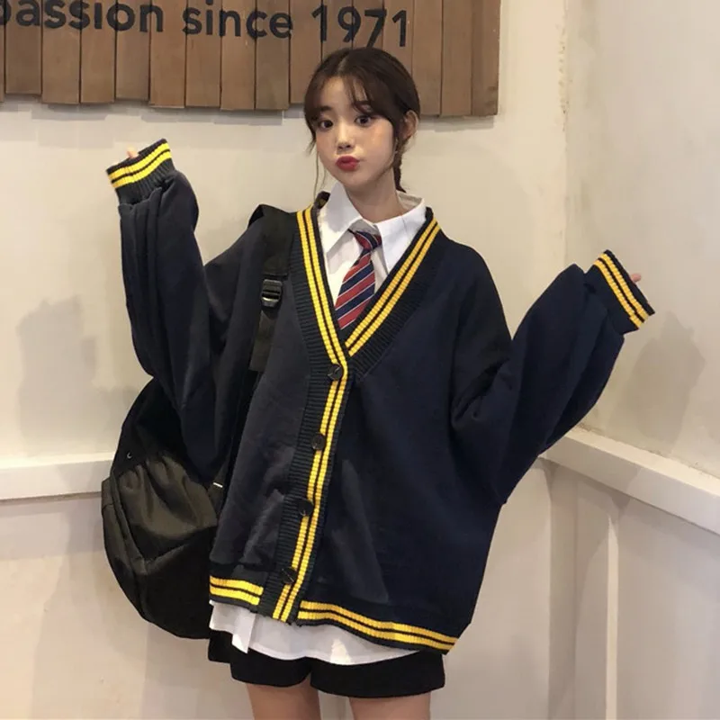 2020 г. Осенняя мода хит продаж свободный цветной кардиган в духе колледжа