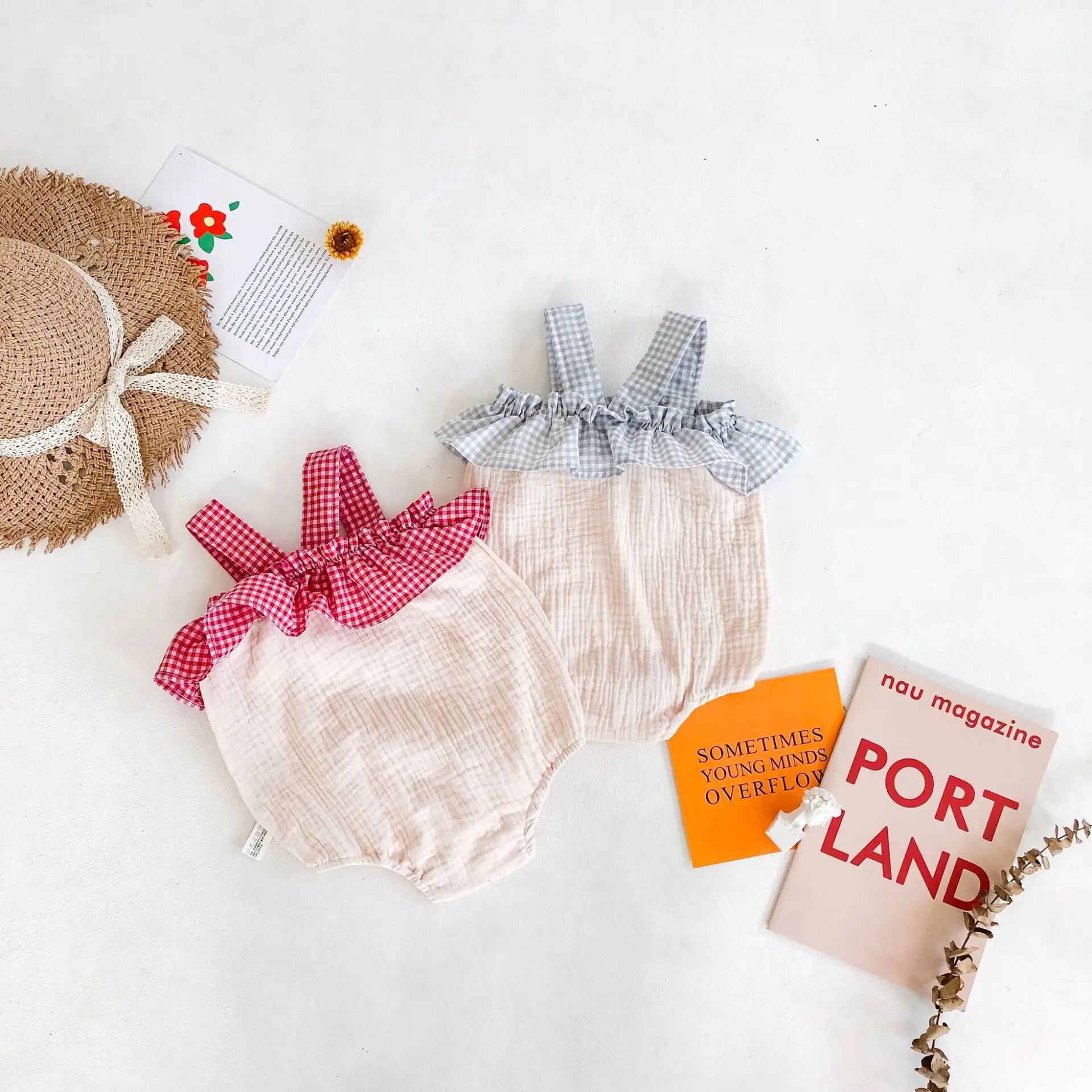 Детский клетчатый комбинезон для новорожденных летняя одежда младенцев из