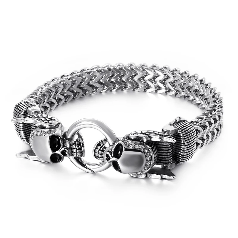 

Hiphop Stainless Steel Mesh Biker Chain Bracelet For Men Punk Rock Skull Charm Bracelet Gothic Halloween Jewelry Accessories