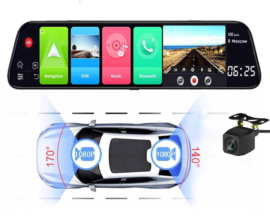 WHEXUNE 12 дюймов 4G Автомобильные видеорегистраторы ADAS Android 8,1 Dash Cam камера gps навигация FHD 1080P двойной объектив видео регистратор Dashcam