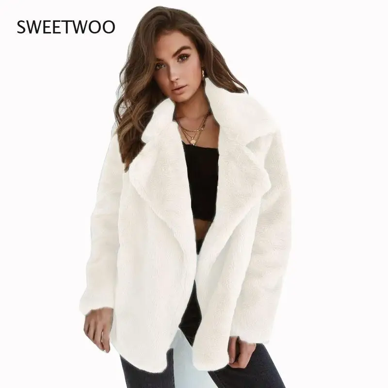 Popular Women Winter Plush Coat Soft Women Fur Jackets Turn Down Collar Warm Outwear Casual Female Pink Black Light Brown Coats