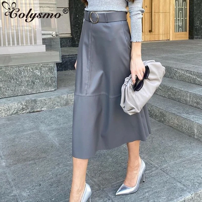 

Юбка женская кожаная А-силуэта, с высокой талией и ремнем