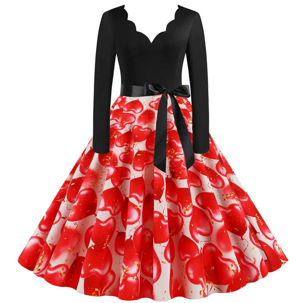 Женское вечернее платье с цветочным принтом длинным рукавом|Женские платья| |