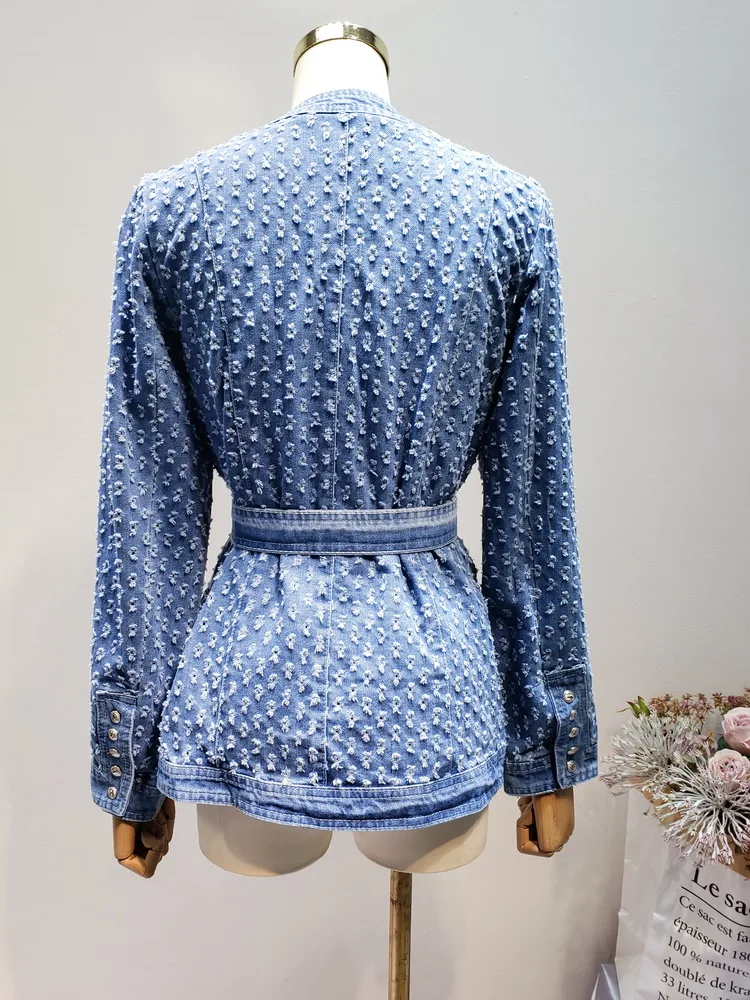 Женская джинсовая куртка с длинным рукавом круглым вырезом|Женские куртки| |