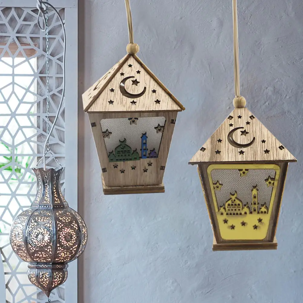 

DIY Wooden House with Led Light Pendant Eid Mubarak Ramadan Decoration