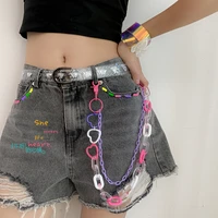 trendy street women punk pants chain hip hop trousers acrylic colorful heart big ring pants chain keychain men clothing jewelry