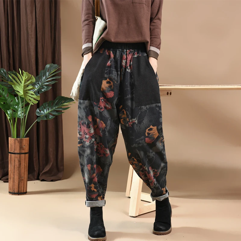 Осенне-зимние женские свободные брюки в стиле ретро новинка 2019 повседневные с