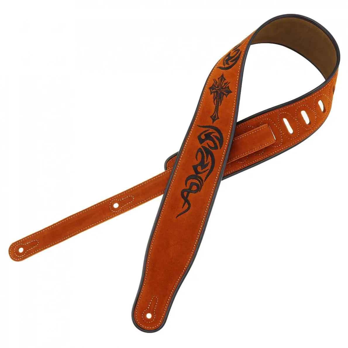 Ремень из натуральной коровьей замши для гитары вышитый узор 7 см расширенный