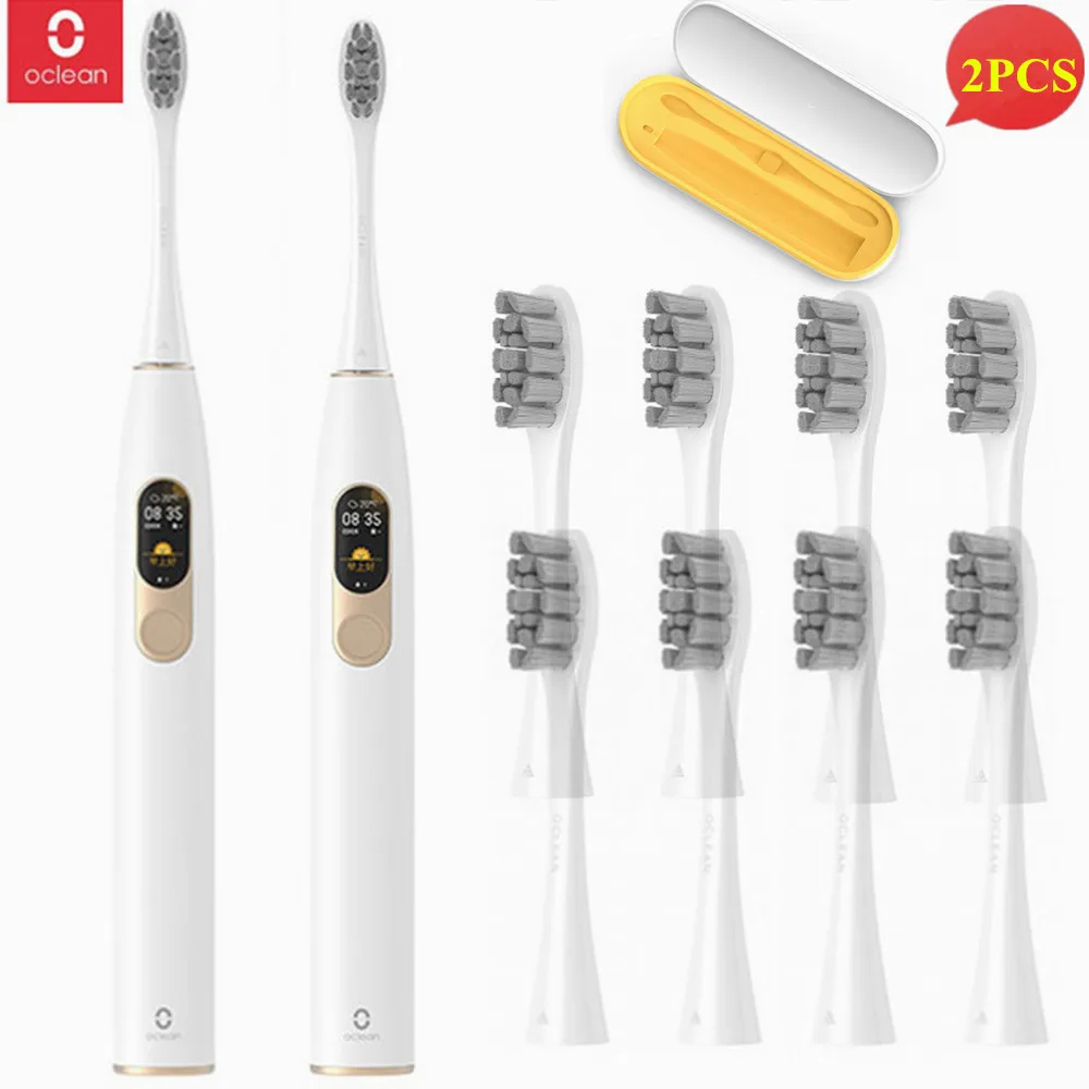 2 Set toothbrush Глобальная версия Oclean X sonic электрическая зубная щетка с 8 головками Водонепроницаемая ультра звуковая Быстрая зарядка цветной экран зубная щетка - Цвет: 2 Set toothbrush