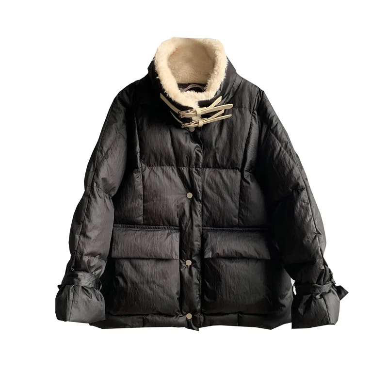 

ZCWXM Down Cotton Coat Winter Short Cotton Single Breasted Overcoat Women's Thick Solid Color Chic Loose Cotton-padded Jacket