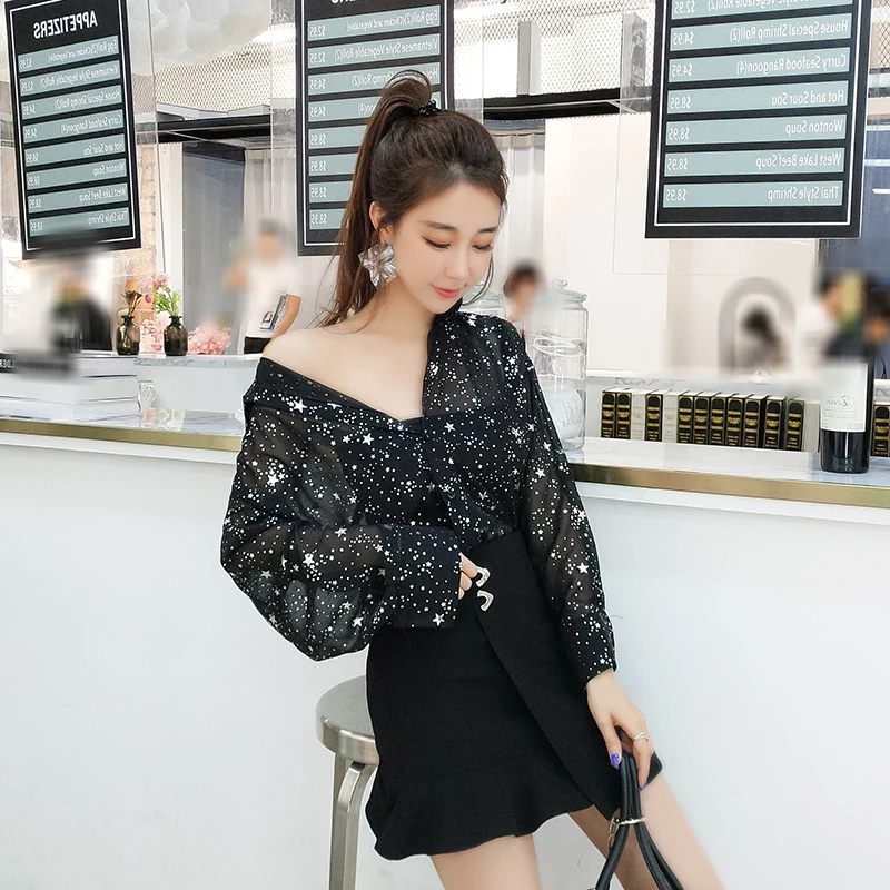 Шифоновые рубашки со звездами и бронзовым принтом Перспективная OL блуза с