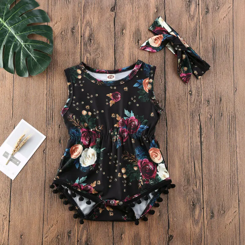 

Newborn Infant Baby Girl Floral Romper Bodysuit Jumpsuit Headband Outfit Clothes