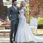 Фатиновое свадебное платье 2 в 1 с овальным вырезом, кружевной аппликацией и бисером, съемная юбка, свадебное платье невесты с иллюзией сзади