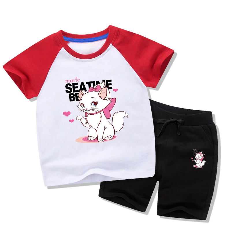 2021 Summer Boys tshirts shorts clothes Korean Baby Girls Clothing Set Children Cat Shirt And Shorts Suit 2pcs Kids Cute Clothes