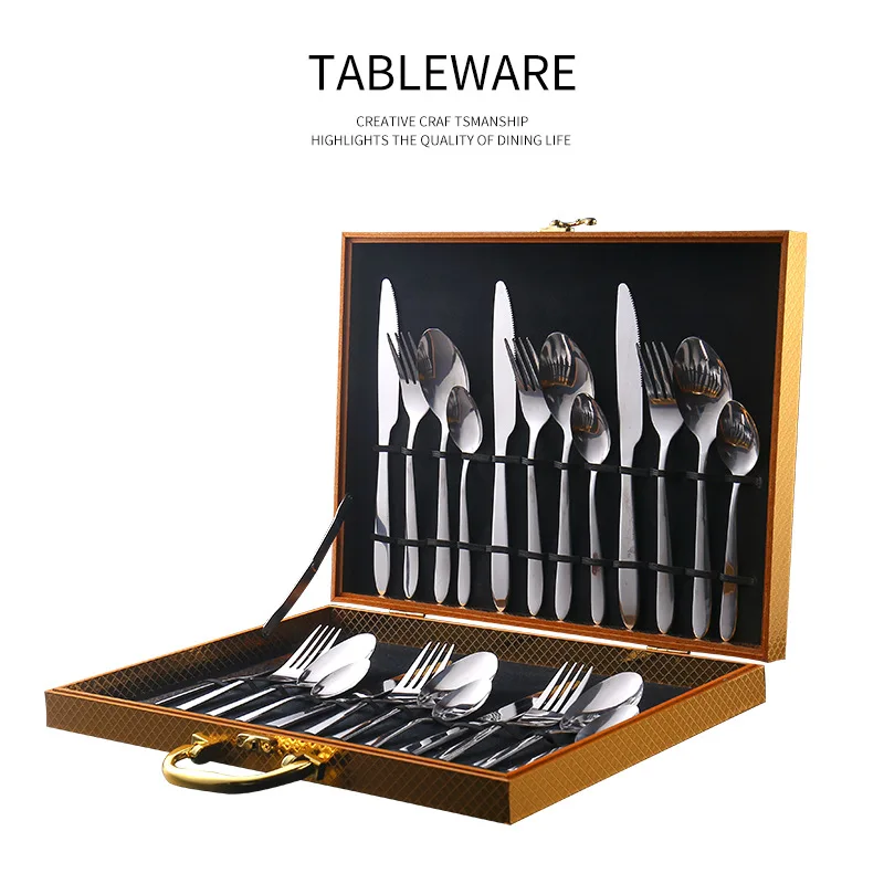 

24pcs Gift Box Fork Spoon Knife Set Portable Luxury Zero Waste Tableware Vajilla Vaisselle Cuisine Couverts De Table Talheres JQ